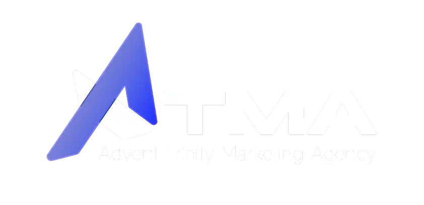 Advent Trinity Marketing Agency white logo with blue half A